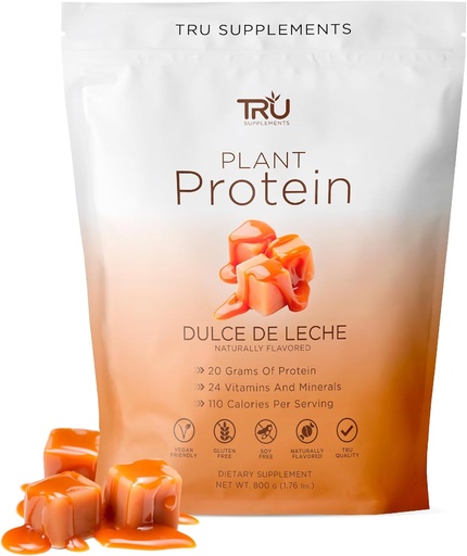 [BRSW2ALYOUAWEH3B] Suplementos TRU Planta base de proteína em pó, BCAA, EAA, 20g Vegan Brown Rice & Pea Protein, 100 calorias, 27 vitaminas, sem sabores artificiais 25 Servings 25 Servings (Dulce De Leche)