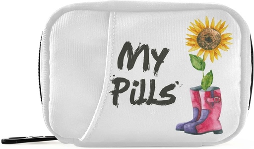 [BRSW2AL4C4PRQ2A7] My Sunflower Pill Box 7 Day Pill Case Travel Pill Organizer Bag with Zipper Portable Weekly Case Compact Size for Vitamin Supplement Holder