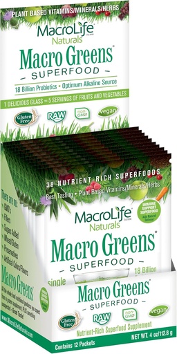 [BRSWIYQPAQPBC33O] MacroLife Naturals Macro Greens Powder 38 Superfood Probiotic Antioxidant Enzyme & Herbal Supplement Immunity Energy Cleanse - Μη-GMO Vegan Gluten-free Γαλακτο-ελεύθερο (12 υπηρεσίες)