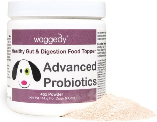 [BRSWGYAYCR5QI2YY] waggedy Advanced Probiotics Gut & Digestion Food Topper — Digestive Enzymes w/Papaya — Probiotic Powder — Dog Supplement Powder — Products for Dogs Over 6 Weeks (114g)