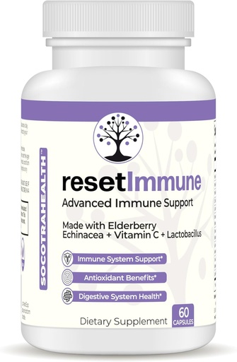 [BRSROAAZCINGYGTU] ResetImmune - Advanced Immune Support - with Elderberry, Echinacea, Vitamin C, Lactobacillus - 60 Vegan Capsules