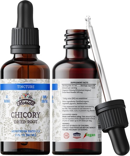 [BRSWGFAKDMNA42A7] Chicory Tincture Extract, Organic Chicory (Cichorium Intybus) Dried Root for Loss of Appetite, Liver, and Gallbladder, Non-GMO in Cold-Pressed Organic Vegetable Glycerin 2 oz (60 ml), 700 mg