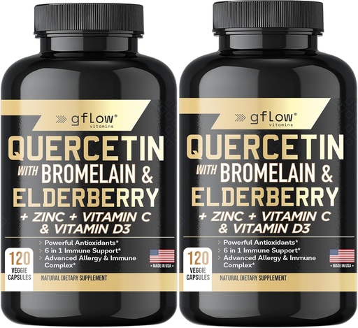[BRSW2AARO4HGAHTU] Quercetin with Bromelain Zinc Vitamin C Vitamin D Elderberry - 120 Veggie Capsules, Non-GMO, Gluten-Free | Immune Support Supplement | Made in USA | 4 Months Supply