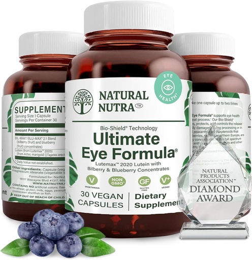 [BRSWYAYNC56BG2TZ] Natural Nutra Ultimate Eye Health - Bilberry & Blueberry Extract Blend for Day and Night Vision Support, Promotes Color Perception & Eye Clarity - Non- GMO, Vegan - 30 Kapsle (Balení po 3)