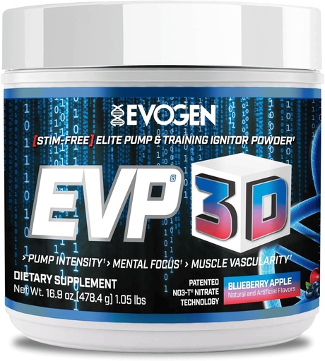 [BRSRMYYYAQMRQFDG] Evogen EVP 3D - 남성 및 여성을위한 무료 사전 운동 분말 | Beta Alanine 및 Creatine와 설탕 무료 비 자극 사전 운동 에너지 및 펌프 | Blueberry Apple | 40 인
