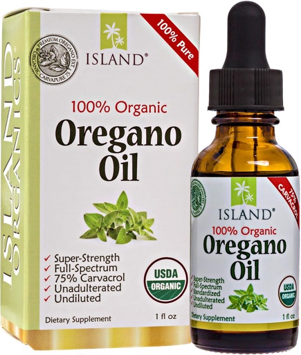 [BRSWYYL7CMBB6CDV] Island Nutrition, Oregano Oil Organic Liquid Drops - 100% Pure & Undiluted - USDA-Certified Organic (1 oz) 75% Carvacrol - Grown in Spain - Immune Support Supplement with Oil of Oregano.
