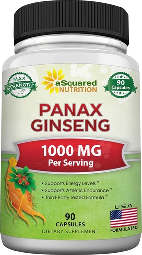 [BRSWKEAHCR6BCH3C] aSquared Nutrition Natural Korean Panax Ginseng (1000mg Max Strength)-90 Capsules Root Extract Complex (Red & White), High Dosage Ginsenosides in Seeds, Asian Powder Supplement,Tablet Pills for Energy