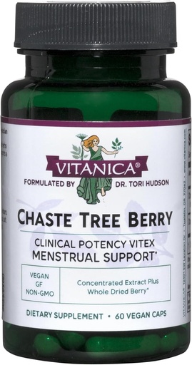 [BRSWIYQPB56AIE3G] Extrait de baies d'arbre de Vitanica Chaste, supplément de chasteberry de Vitex pour les femmes, équilibre hormonal et soutien du cycle menstruel, non OGM, végétalien, 2 mois d'approvisionnement, 60 capsules