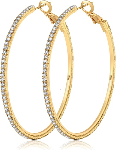 [BRSRMC3YCF6BQ2Y4] MOROTOLE 14K Gold Rhinestone Hoop Earrings - Fashion Thin Big Hoops, Hypoallergenic, 20/30/40/50/60/70mm