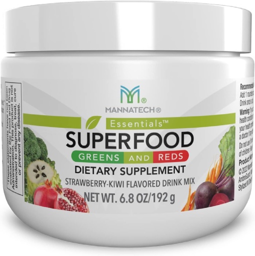 [BRSRMCT6ABYGM2TX] Mannatech Superfood Greens and Reds 192g, (Maasikas-Kiwi) Phytonutrients from Beet Root Powder, Spirulina Powder