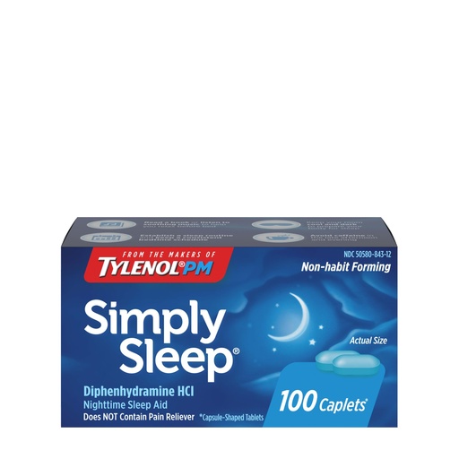 [BRSWIY35AB5R4CA3] Tylenol Simply Sleep Nighttime Sleep Aid Caplets, 25 mg Diphenhydramine HCl, Non-Habit Forming Sleep Aid for Adults, 100 Count
