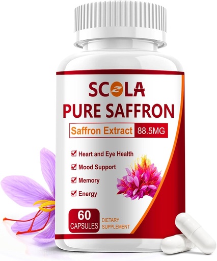 [BRSRAFT2BYOWEE36] Stopron Suplemen SCOLA, Ekstrak 88.5mg Saffron Murni untuk Perempuan & Pria, Energi Boost, Suplemen Bersama, Vegan, Non- GMO, 60 Kapsul