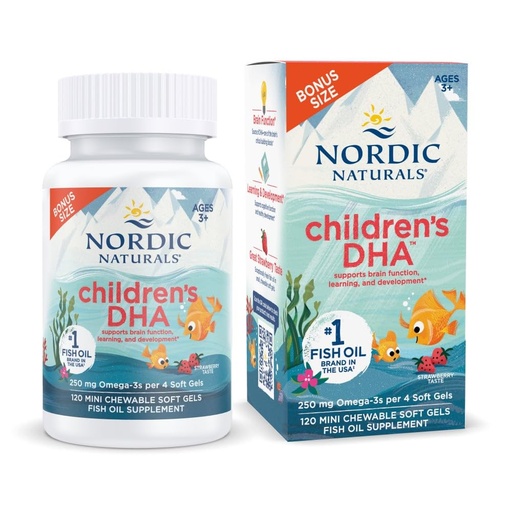 [BRSWGED5OB6R42DA] Nordic Naturals Children’s DHA, Strawberry - 120 Mini Chewable Soft Gels for Kids - 250 mg Omega-3 with EPA & DHA - Brain Development & Function - Non-GMO - 30 Servings