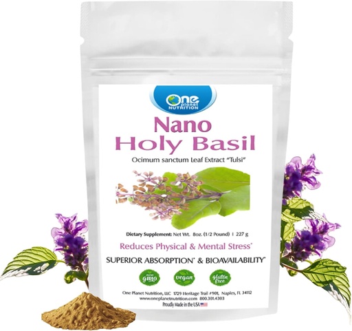 [BRSRMAA6OIMQYDQ3] One Planet Nutrition Nano Holy Basil Powder 8 oz (227 Servings), Tulsi, Nano for Enhanced Absorption, Supports Stress Relief & Immune Support, Non-GMO, Vegan, Gluten Free