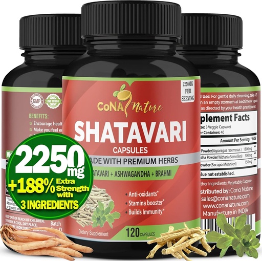 [BRSWY2YCPJ5GG3YZ] Capsule Organic Shatavari Polvere 2250MG con Ashwagandha, Brahmi Extract | Support Women Health, 120 capsule vegane