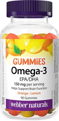 [BRSWGAQDCUCGCCTD] Webber Naturals Omega-3 Gummies 50 mg EPA/DHA · EPA/DHA, Orange · Cherry · Lemon, 90 Gummies