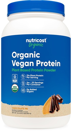 [BRSRAGQQCMIWA2TG] Nutricost Organic Vegan Protein Chocolate Peanut Butter (2 LB) - Gluten-Free, GMO-Free