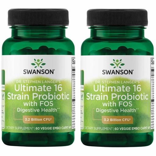 [BRSWGZIDAF7QMYDZ] Swanson Dr. Stephen Langer's 16-Strain Probiotic with Prebiotic FOS for Gut-Health-Conscious Adults with 3.2 Billion CFU (60 Vegan Capsules, 2 Pack)
