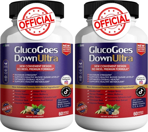 [BRSRAAYFDEBW2FAZ] GlucoGoes Down Ultra Дієтичні добавки, 120 Капсули, Максимальна міцність, підтримує рівень цукру в крові, Оптимізує загальний стан здоров'я - пакет 2