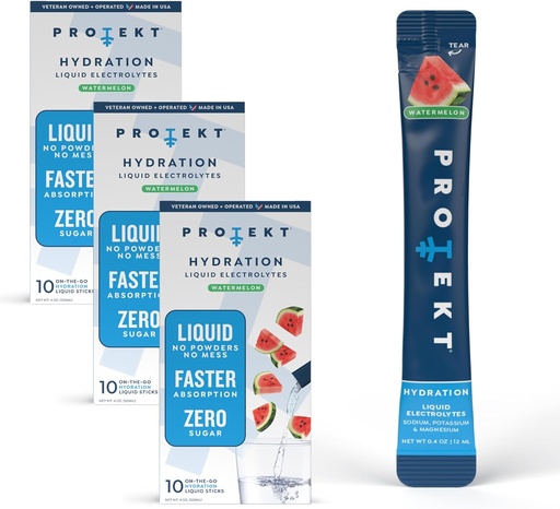[BRSRMAAHCV6AMF3U] PROTEKT Electrolyte Packets for Recovery & Hydration | Organic & Sugar-Free Electrolytes Drinks | Works Faster Than Powder Drink | On-The-Go Liquid Hydration Drink | Watermelon, 30 Pack