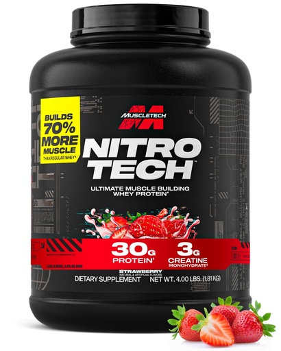 [BRSWI2QABN4BCDA7] Muscletech Whey Protein Powder (Strawberry, 4 Pound) - Nitro-Tech Ultimate Muscle Building Formula with Whey Protein Isolate - 30g of Protein, 3g of Creatine & 6.8g of BCAA - Packaging May Vary