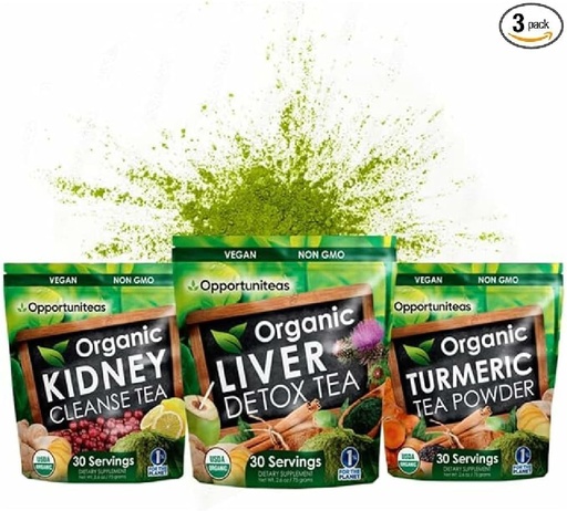 [BRSW2AD2DIDQ2F32] Opportuniteas Matcha Detox Tea Powder - Organic Turmeric Matcha Green Tea, Kidney Detox, and Organic Liver Detox Bundle