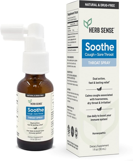 [BRSRMBD5PMPQEGQ4] Herb Sense Throat Comfort Spray | Cooling & Soothing with Slippery Elm, Echinacea & Chamomile | Natural Extracts (1 fl oz)