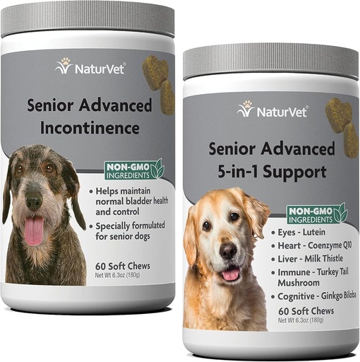 [BRSROHYLCICRAFAY] NaturVet Senior Advanced Incontinence Dog Supplement – Helps Support Dog’s Bladder Control Normal Urination – 60 Ct. Soft Chews - Senior Advanced 5-in-1 Support Dog Supplement - 60 Soft Chews