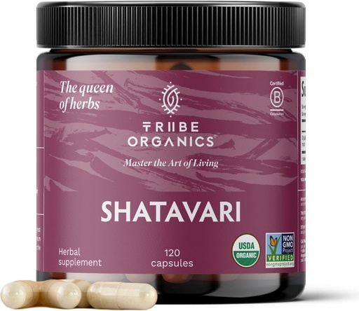 [BRSROYI5O4HWM2QY] TRIBE ORGANICS Organic Shatavari Herbal Supplement - Hormonal Balance | Women’s Reproductive Health | Lactation | Immune & Inflammatory Support - Non-GMO USDA Organic 120 Vegan Capsules