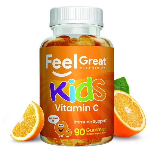 [BRSWGZLRCF6WG3Y6] Kids Vitamin C Gummies Chewable for Immune Defense | Plant-Based, Gluten Free | Vegan | 250 mg per Serving | 90 Gummies | Vitamins for Kids by Feel Great Vitamin Co.