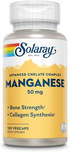 [BRSWIYT3OMAGICDC] SOLARAY Mangane Supplement 50 mg - Essential Trace Minerals - Napredno Trace Mineral dopolnila za kosti moč in zdravje kosti - Laboratorij preverjen, 60-dnevno jamstvo, 100 Servings, 100 VegCaps