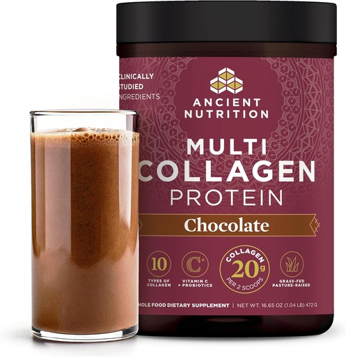 [BRSWGFT5OJ6GEA3O] Nutrición antigua Péptidos de colágeno hidrolizado Polvo con Probióticos, Chocolate Proteína multi colágeno para Mujeres y Hombres con Vitamina C, 40 Servimientos, Apoya la piel y las uñas, Gut Health, 16.65oz