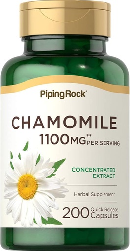 [BRSRMYL3CUOR4ELJ] Piping Rock Chamomile Extract Capsules 1100mg | 200 Pills | Herb Supplement | Gluten Free, Non-GMO