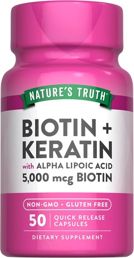 [BRSWGYAZC56AYAA7] Naturens sannhet Biotin 5000 mikrog | 50 kapsler | med keratin og alfa liposyre | Ikke-GMO & Glutenfri Supplement