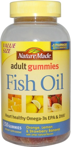 [BRSWIEIMDIGWCHT4] Doğa Made Fish Oil Gummies, 150 Softgels Değer Boyutu, Kalp-Sağlıklı Omega 3s 57 mg ile, Lezzetli Strawberry, Lemon, & Orange