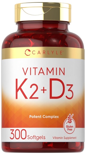[BRSROZT5AF6BYYLL] Carlyle Vitamin K2 D3 Supplement | 300 Softgels | 200mcg K2 MK7 & 10,000 IU D3 | Non-GMO, Gluten Free