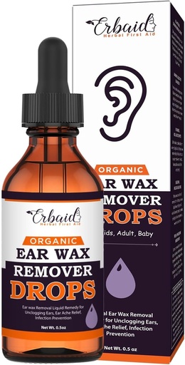 [BRSRMA35OAFAOFDK] Organic Ear Wax Removal Drops for Clogged Ears – Natural Ear Wax Cleaner Oil for Kid, Adult, Baby – Earwax Removal Liquid for Unclogging Ears, Earaches, Ear Health (Made in USA)