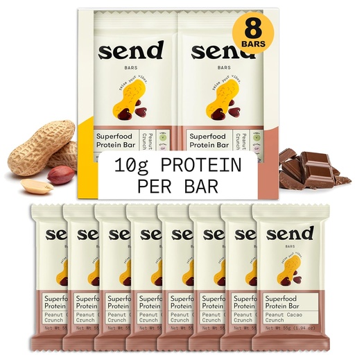 [BRSRMCA2DJYWMC3O] Send Bars Plant-Based Vegan Healthy Protein Bars, With Greens (Peanut Cacao Crunch, 8 Bars) – Only Real Ingredients, Zero Added Sugar, Gluten-Free, Dairy-Free