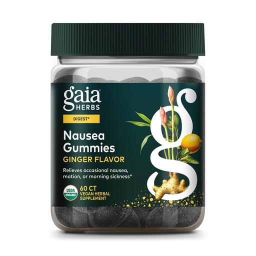 [BRSROEAYCEFQ4H3Z] Gaia Herbs Nausea Gummies - Relieves Occasional Nausea* - with Ginger & Lemon - Ginger Flavor - 60 Vegan Gummies (30 Servings)