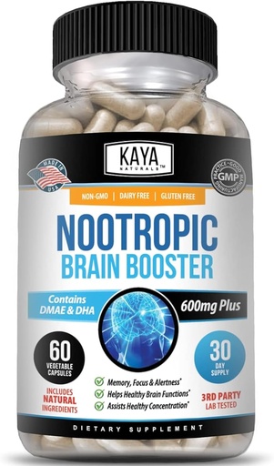 [BRSROYYFOEMWMGT3] Kaya Naturals - Nootropic Brain Booster - Memory & Focus üçün - Brain Support Supplement - Focus & Concentration & Learning Precision - Bilişsel funksiyası - 60 Count