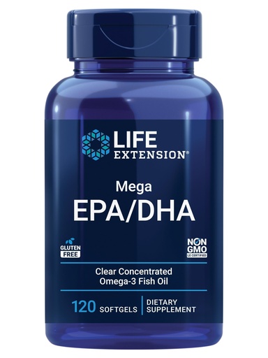 [BRSWIHITBJ7BMD3I] Life Extension Mega EPA/DHA, Omega-3 Fatty acids, Heart & Brain Health, Non-GMO, Gluten-Free, 120 softgels