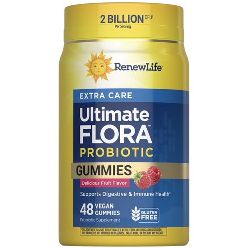 [BRSW2AY7OQCREFDJ] Renew Life Extra Care Digestive Prebiotic and Probiotic Gummies, Daily Supplement for Digestive and Immune Health, B. Coagulans and B. Subtilis, Dairy, Soy and gluten-free, 2 Billion CFU, 48 Count