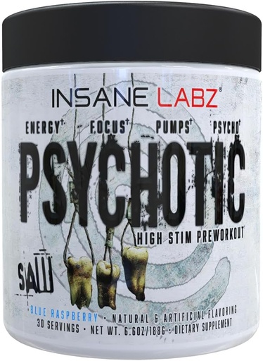 [BRSROBT7PJYBMALP] Insane Labz Psychotic SAW, High Stim Pre Workout Powder with OxyGoldTM and AMPiberry,Extreme Lasting Energy with Teacrine, Focus with CognitIQ and Endurance (30 Servings (Pack of 1), Blue Raspberry)