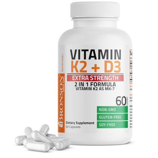 [BRSWYGIBBUNBQ3AZ] Bronson Vitamin K2 (MK7) with D3 Extra Strength Supplement Bone Health Non-GMO Formula 10,000 IU & 120 mcg MK-7 Easy to Swallow D K, 60 Capsules