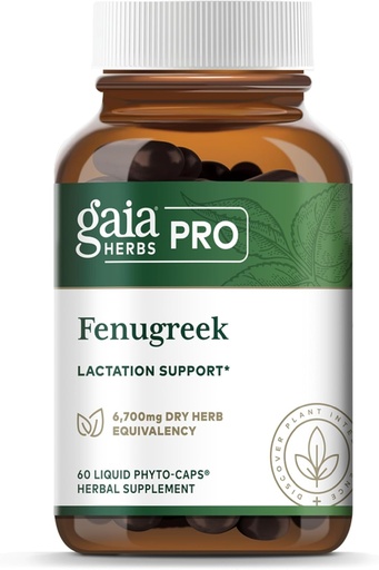 [BRSROZQPDMHWYFA3] Gaia Herbs Pro Fenugreek - Soporte de Lactación Natural - Contén vitaminas B, vitamina C & Beta Carotene - Vegan, Organic & Gluten-Free - 60 Phyto-Caps líquidos (20 porcións)