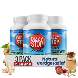Dizzy Stop Dr. Barton's Vertigo Relief Products with Ginger and Grape Seed - Non-Drowsy Motion Sickness Pills for Dizziness Relief and Inner Ear Balance - (80 Count – Pack of 3)