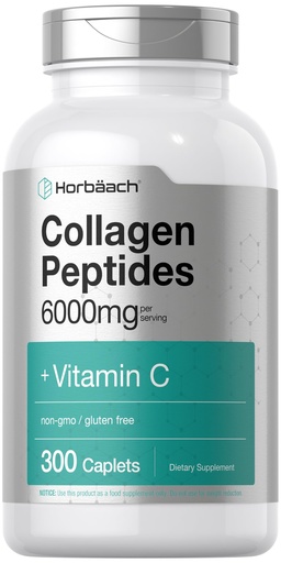 [BRSRMAIRCF6WGYAV] Horbäach Collagen Peptides 6000mg | 300 Caplet Pills | with Vitamin C | Hydrolyzed Collagen Supplement | Non-GMO, Gluten Free