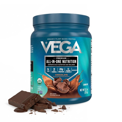 [BRSWG2YBDMCGAAYV] Vega All-in-One Nutrition Organic Vegan Protein Powder – Chocolate, 20g Protein Meal Replacement Shake – 13.2 oz (9 Servings)