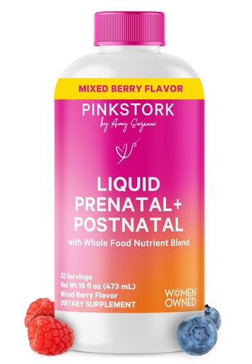 [BRSWIAL5PJ5QEGTC] Pink Stork Liquid Prenatal Vitamins for Women - Berry Flavor Organic Food Blend - Fertility, Pregnancy, Postpartum Essentials - Morning Sickness Support - Breastfeeding & Lactation - 32 Servings