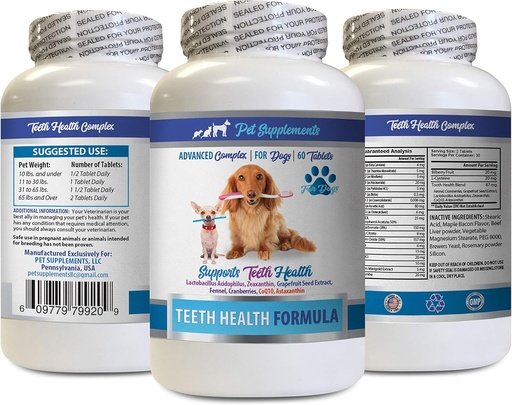 [BRSWGHY5CIIWKDTH] Oral Care for Dogs Bad Breath - Dog Teeth Health Formula - Advanced Support Complex - Overall Health - Dog Vitamin e - 1 Bottle (60 Tablets)